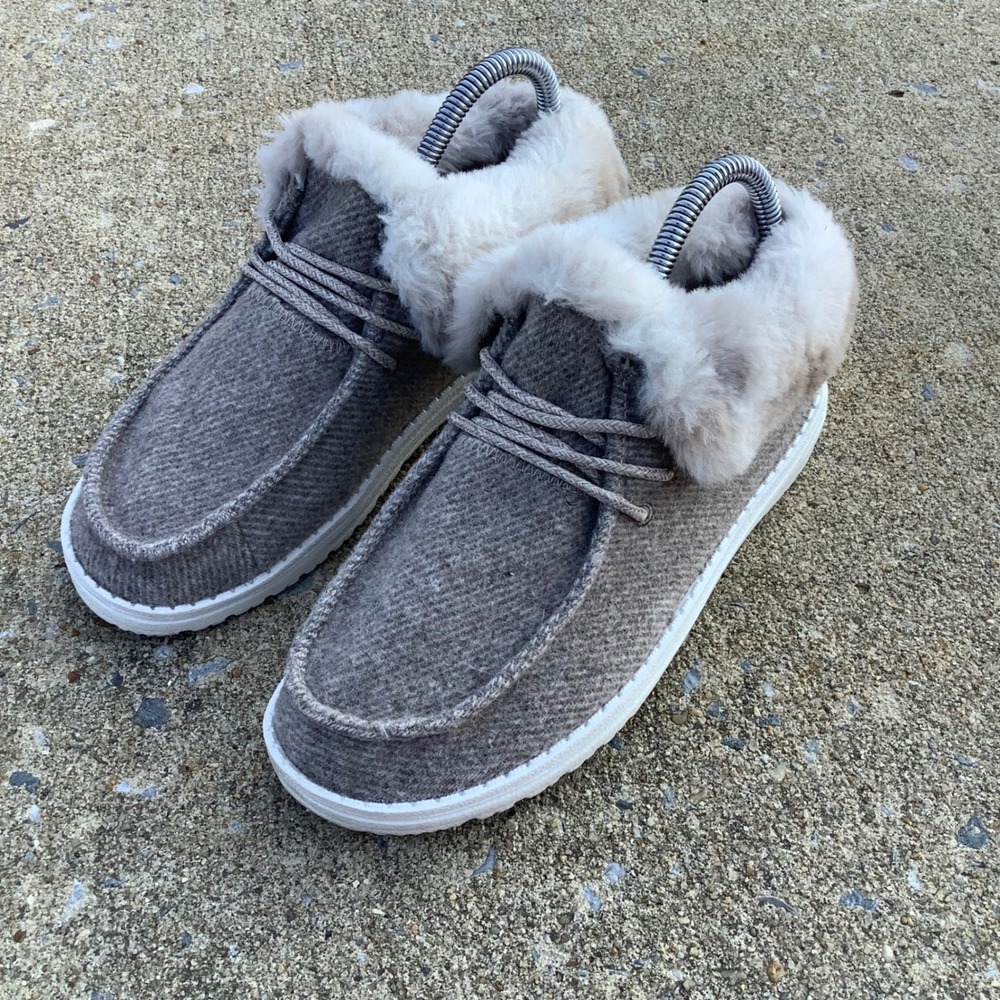 Hey Dude Britt Youth Coffee Dye Faux Fur Lined Ankle Boots Size Y4 L5 EU 36